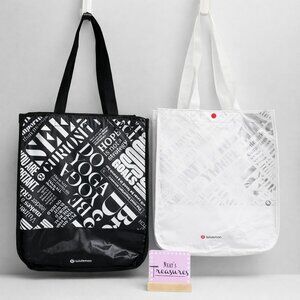 Lululemon Black  White  16" x 14" Snap Close Reusable Shopping Bags Lot of 2